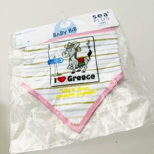 I ❤️ Greece - Baby Bib - Pink and White Stripes